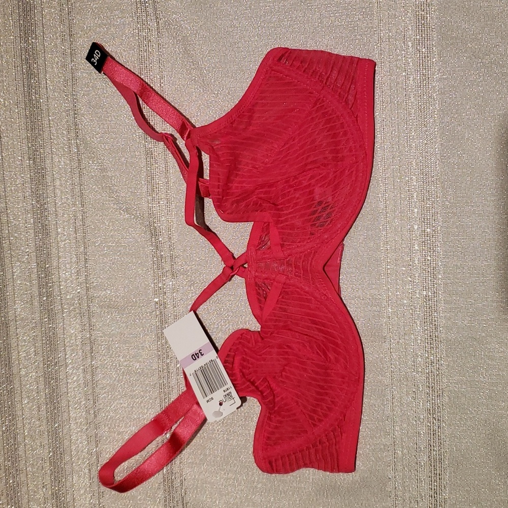 Felina NEW 'Niki' Strap Neck Unlined Demi Bra NWT Women's 34D Pink Red Sexy HP🎉 - Picture 8 of 15